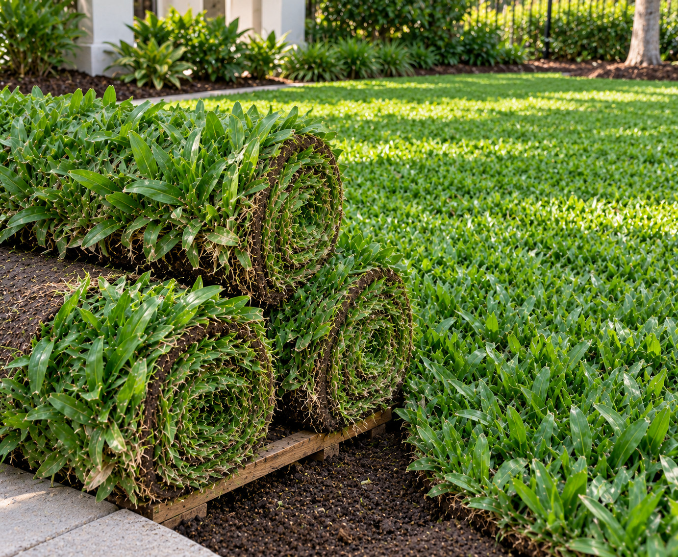 St. Augustine grass lawn beneath garden trees