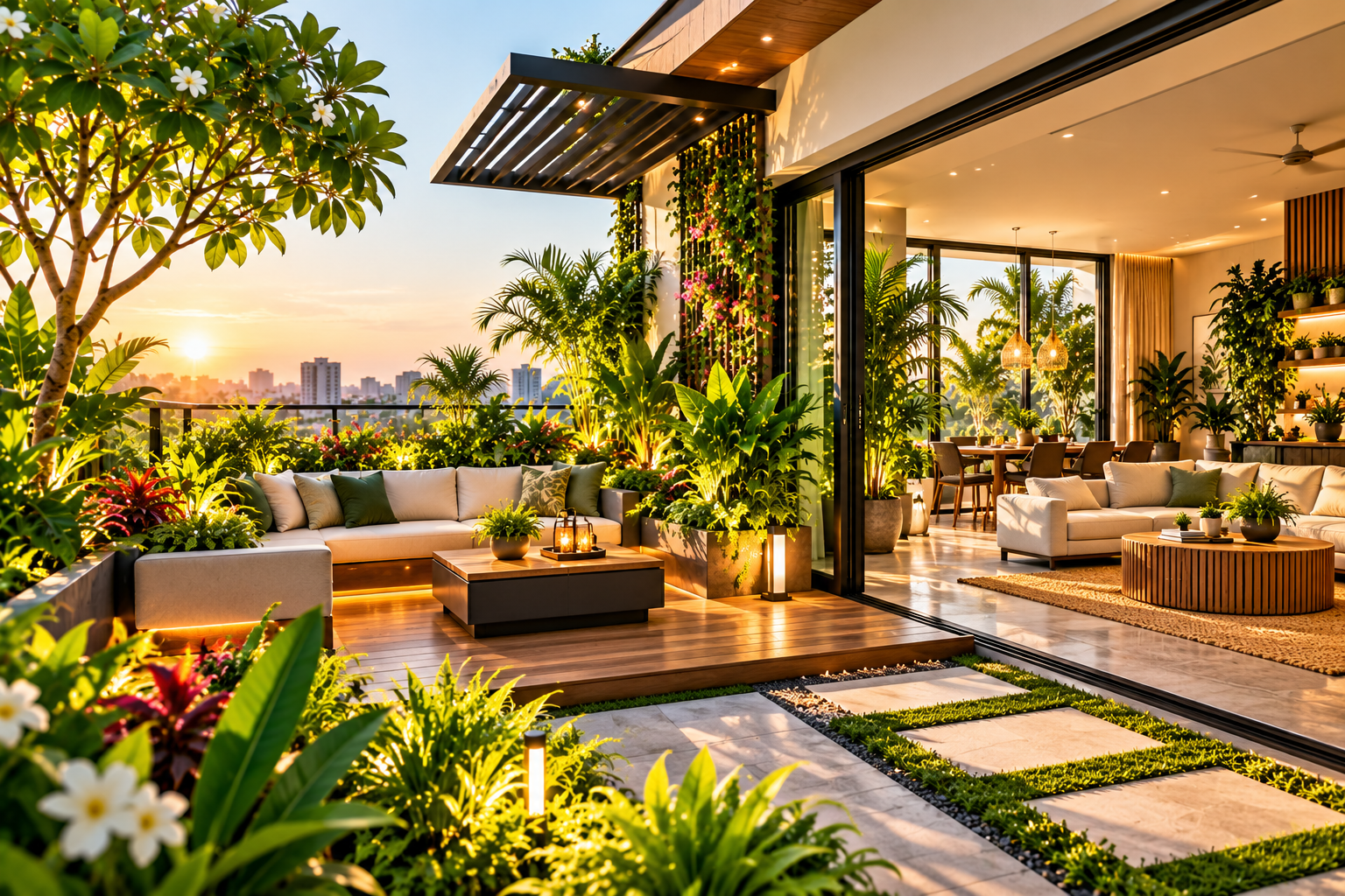 Green balcony space representing roof and indoor landscaping